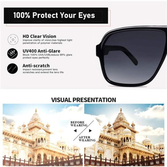 Polarized Oversized Aviator Sunglasses Vintage Retro 70s Square Flat Top Shield